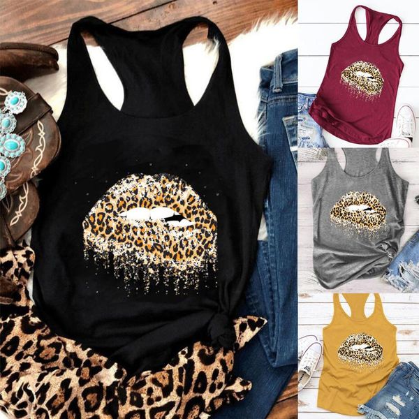 

womail new summer women fashion patchwork lip leopard printing vest camis casual o-neck sleeveless shirt tank tunic blouse, White