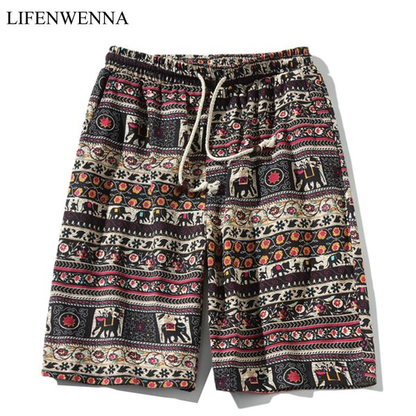 

2019 summer casual men shorts printed summer fashion cotton men's beach bermuda shorts drawstring waist loose men 4xl 5xl, White;black