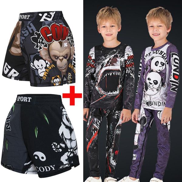 

muay thai shorts rashguard t-shirts boy jiu jusit bjj gi boxing jerseys sets compression sportsuits rash guard tights, Black;red