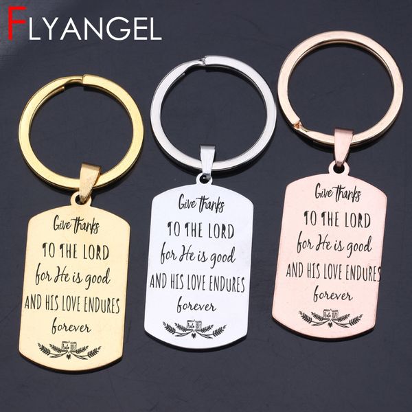 

keychain pendant stamped give thanks to the lord for he is good and his love endures forever cute car key tag friends gifts, Silver