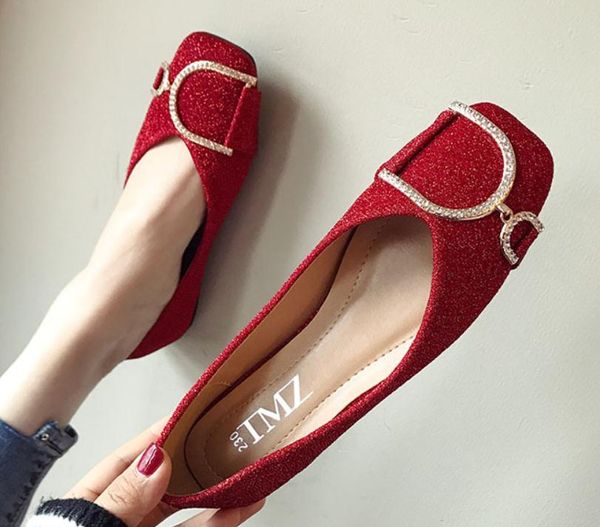 

2019 women's shoes in spring and autumn with new style flat bottom square head sequined cloth#142, Black