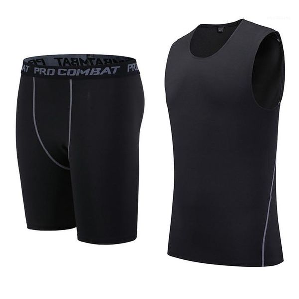 

designer running stretch gym sports vest suits males skinny slim leggings mens fitness 2pcs quick drying trucsuit, Gray