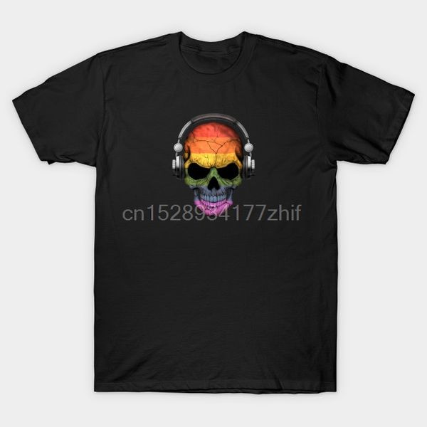 

men t-shirt dj skull with gay pride rainbow flag tshirt women t shirt, White;black