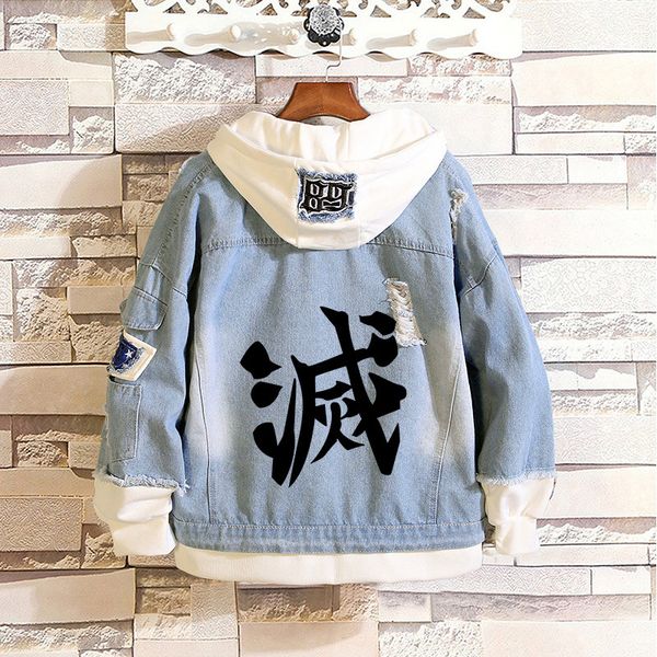 

animen demon slayer hoodies sweatshirts luxury long sleeve hooded pullover denim jacket coats, Black