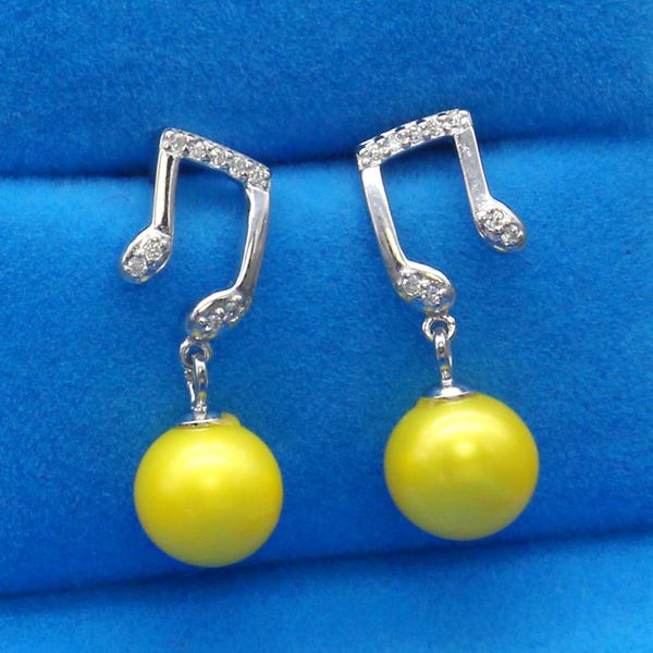 

diy fashion exquisite 925 silver pearl earrings ladies sterling silver music symbol inlay zircon freshwater pearl earrings, Golden