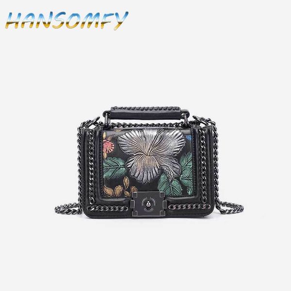 

hansomfy 2019 fashion women bag panelled vintage flower girls bags for girls black pu leather women chain messenger bags ml-79