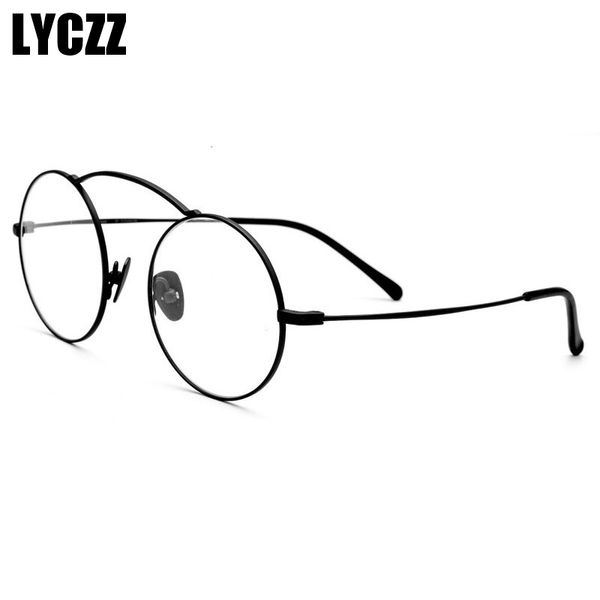 

lyczz roun punk retro men and women optical glasses frames ultralight pure titanium ip plating prescription eyewear frame, Black