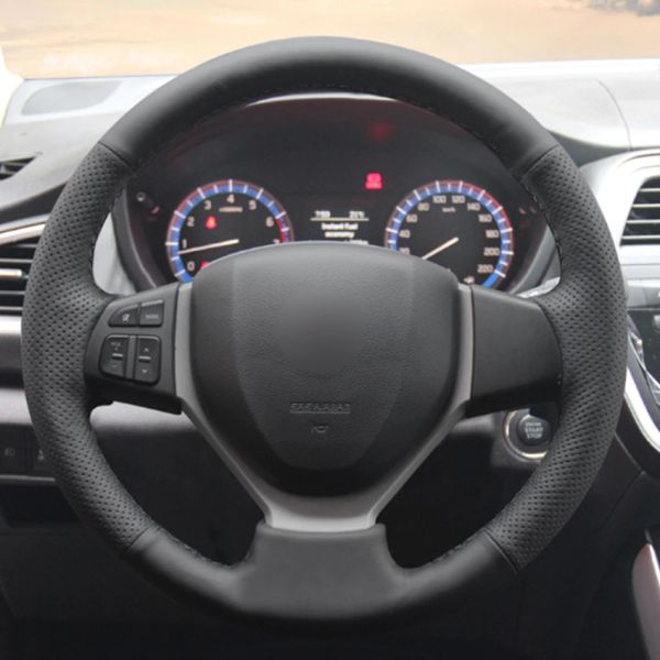 

black natural leather car steering wheel cover for suzuki celerio s-cross sx4 2013 2014 suzuki vitara 2015