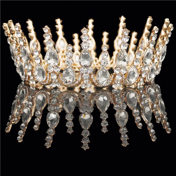 

multicolored crystal silver gold round tiaras wedding crown bridal headdress rhinestone diadem head jewelry hair accessories, White;golden