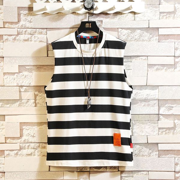 

men striped tank for men tee summer japanese casual tee streetwear comfortable loose sports oversized, White;black