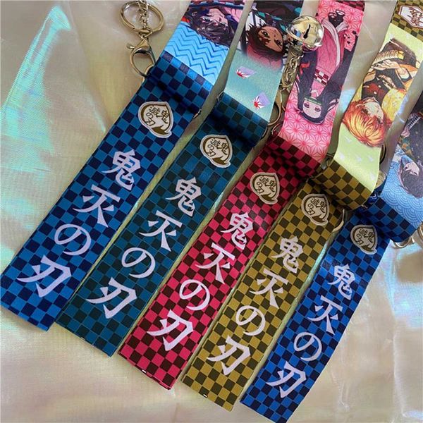 

anime demon slayer keychain hero naruto key chains choker kamado tanjirou same jewelry fans gift ribbon doll backpack pendants, Silver