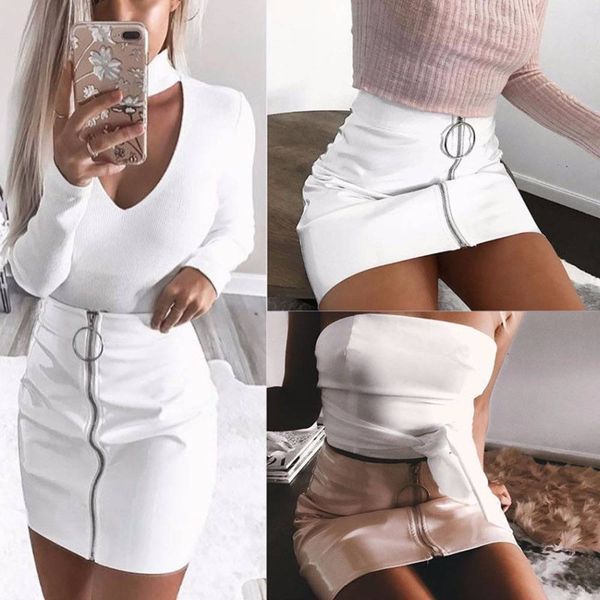 

women high waist pu leather mini skirt a-line bodycon pencil short zipper skirt, Black