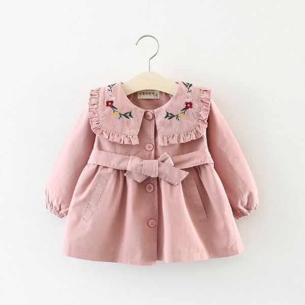 

autumn solid color lace collar long trench coat girls children's clothing cute, Blue;gray