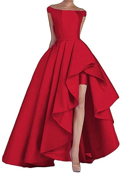 

2022 elegant red prom dresses long high low off shoulder plus size evening party dress for women satin formal weddings guest dress custom ma, Black