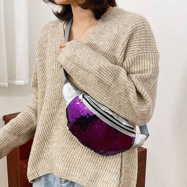

women sequins glitter waist bag girls fanny pack pouch hip purse satchel fashion crossbody shouder waist pack travel purse bolsa