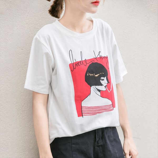 

t-shirt women's loose short sleeve 2020 korean style all-match student round neck printing slim half sleeve fashion, White