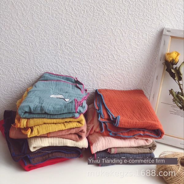 

personalized solid color line wrinkle children's han fan versatile wave edge scarf baby lengthened scarf scarf, Red;brown