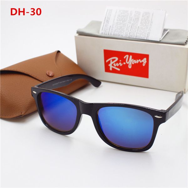 

2019 new men and women fashion retro brand wayfarer sunglasses black frame blue flash lens uv400 protection brown case, White;black