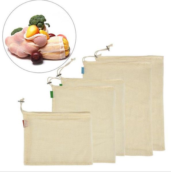 

reusable cotton mesh grocery shopping produce bags eco-friendly polyester fruit vegetable bags hand totes home storage bag