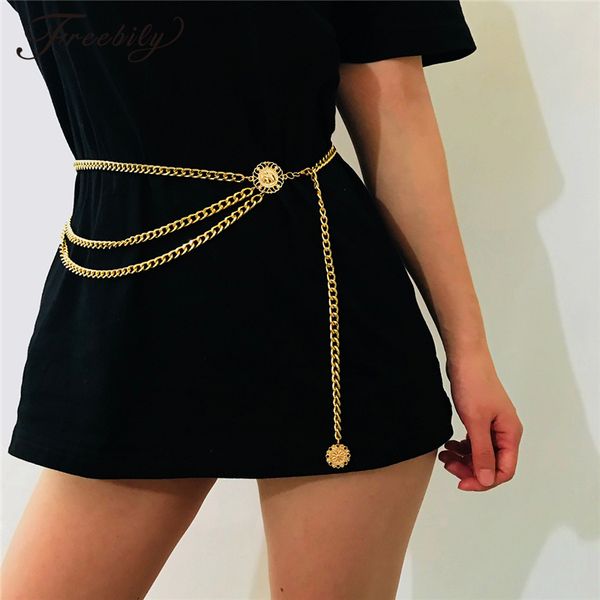 

womens personality fashion metal waist chain gold plated belt decoration belt for dresses girls designer belts women chain, Black;brown
