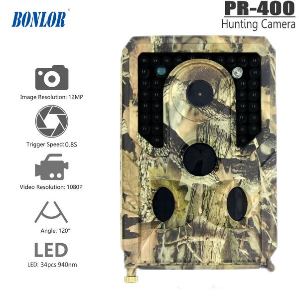 

pr-400 trail camera 12mp 1080p 34pcs infrared leds 940nm hunting camera ip56 waterproof 120 degree angle wild camera for ing, Camouflage