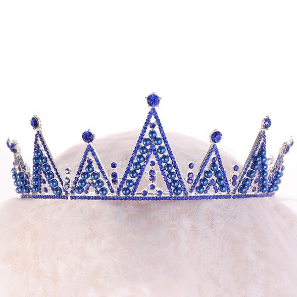 

blue rhinestone bridal crown wedding hair jewelry accessories wedding head decoration hair ornament alloy half round diadem, Golden;white