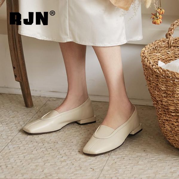 

rjn spring and fall fashion casual flat shoes cowhide square toe women pumps outdoor comfort oxfords shoes ro545, Black