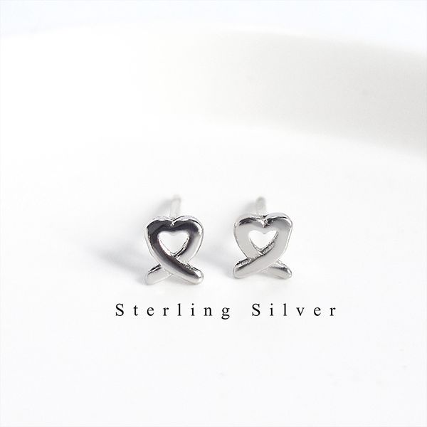 

925 sterling silver cross love heart stud earring simple elegant female anti allergy earrings 2019 summer fashion jewelry, Golden;silver