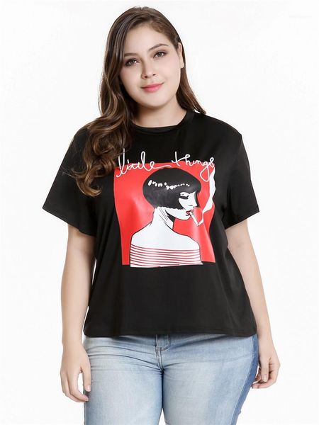 

tshirt smoking girl printed crew neck short sleeve plus size casual female clothing summer womens designer, White