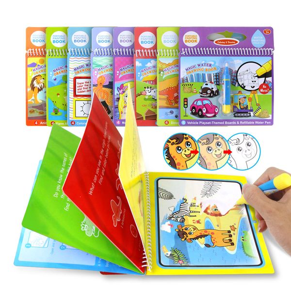 

8 styles magic water drawing book coloring doodle & magic pen drawing toys early education for kids birthday gift