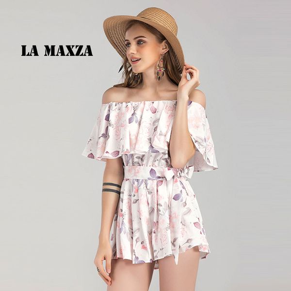 

casual floral print playsuits and jumpsuits strapless beach women bodysuits bohemian chiffon overall, Black;white