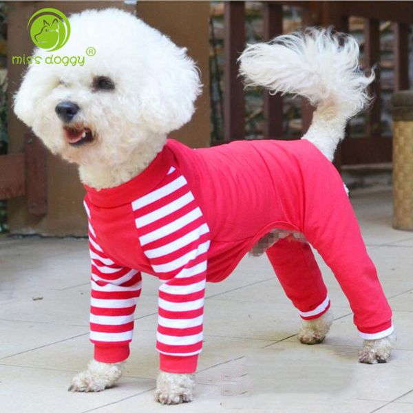 

pet cartoon striped cotton pajamas small dog cat jumpsuit coat shirt clothes for teddy small dogs