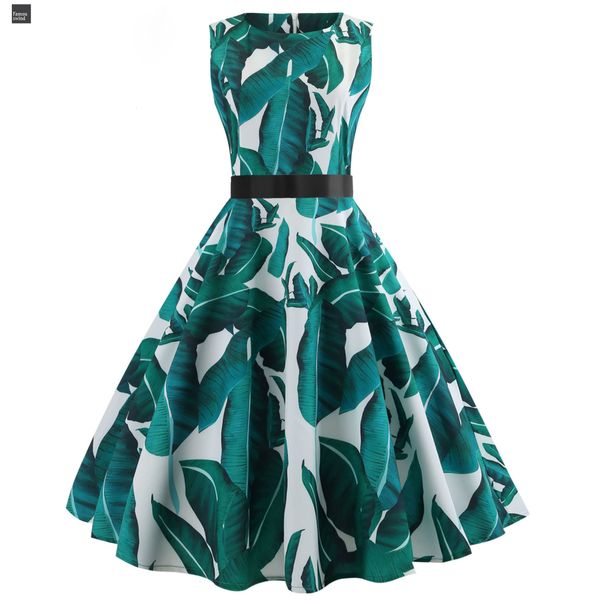 

бинт платье моды 2019 женщины линия хепберн 50s урожай цветочные печати лето без рукавов свинг повседневный элегантный партии, Black;gray