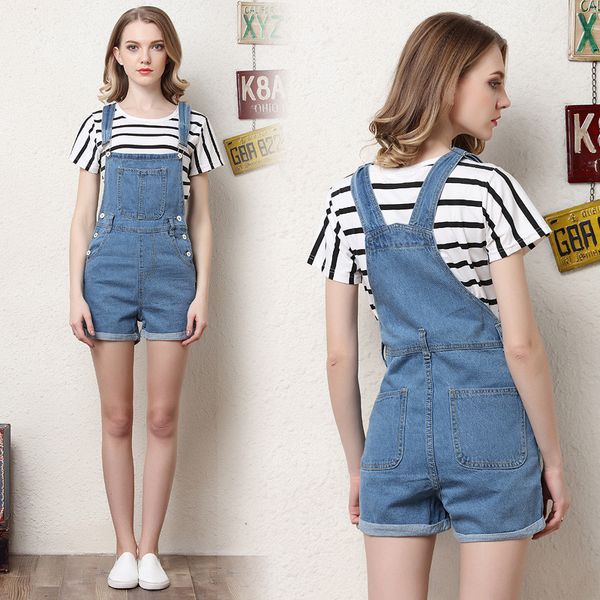 

denim overalls lady 2019 plus size jeans playsuit pocket strap button overalls playsuit women cowboy cargo rompers shorts, Blue