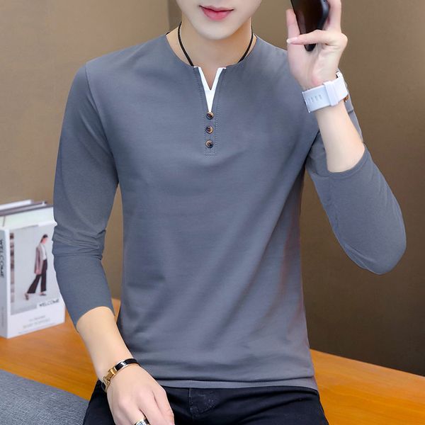 

autumn & winter new style men's long-sleeved t-shirt popular brand cotton button athletic t-shirt men's large size wear ba, White;black