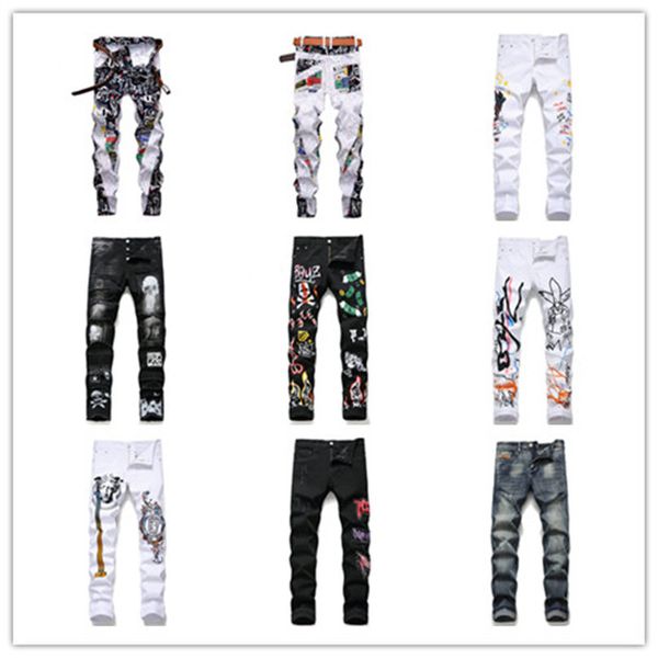 

mens конструктора ripped байкер jeans роскошь barnd кнопка slim fit fly мотоциклов байкер denim для модельер hip hop мужские джинсы размер 2, Blue