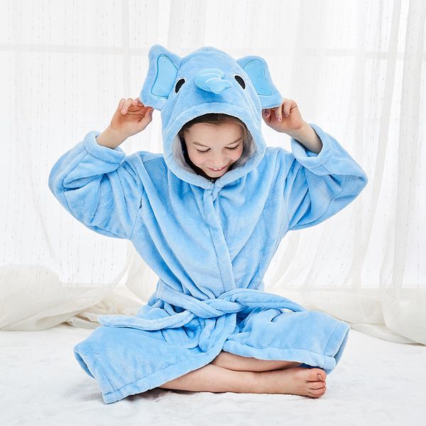 

kids flannel bathrobe children girl coral fleece pajamas sleepwear baby winter hooded towel robes toddler pyjamas warm nightgown, Blue;red