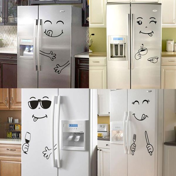 

New 4 Styles Smile Face Wall Sticker Happy Delicious Face Fridge Stickers Yummy for Food Furniture Decoration Art Poster