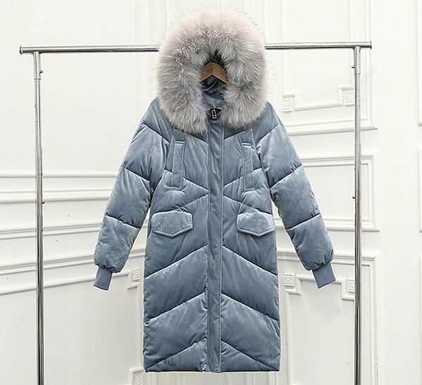 

winter jacket women down parka park velvet with a large fur collar winter jacket long made of feather big code womens, Black