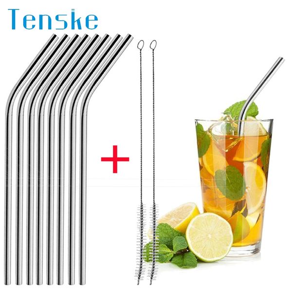 

tenske glass straw 8 long stainless steel drinking straws fits 20 oz & 30 oz cups with 2 pcs cleaning brushed*30 gift c0613