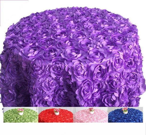 

various colours round table cloth rosette embroider table cover 3d rose flower design for wedding party l round
