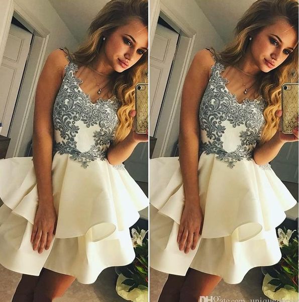 

latest cocktail party dresses with lace sheer neck a line satin short prom gowns homecoming dress cheap, Black