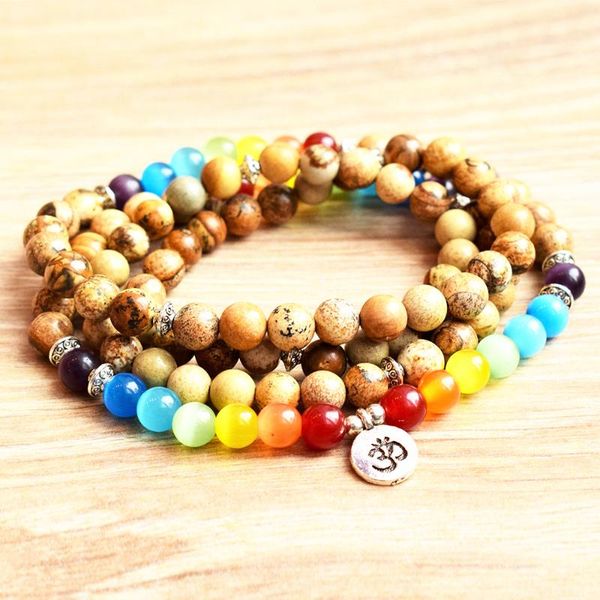 

wholesale cat eye stone women`s 108 mala yoga bracelet 8 mm picture j-asper mala beads lotus charm 7 chakra spiritual bracelet, Black