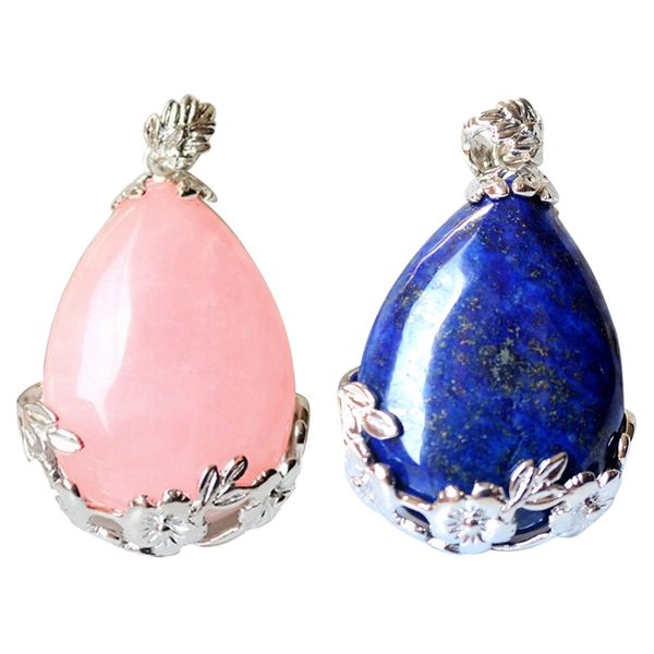 

2pcs women angel tears water drop semi-precious gemstones pendant -rose quartz & lapis lazuli