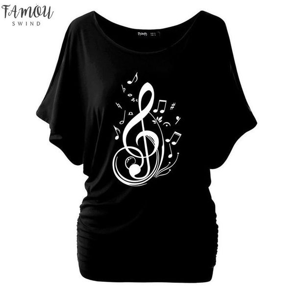 

2020 musical notes living print t shirt women batwing cotton o neck short sleeve summer t shirt women casual tshirt plus, White