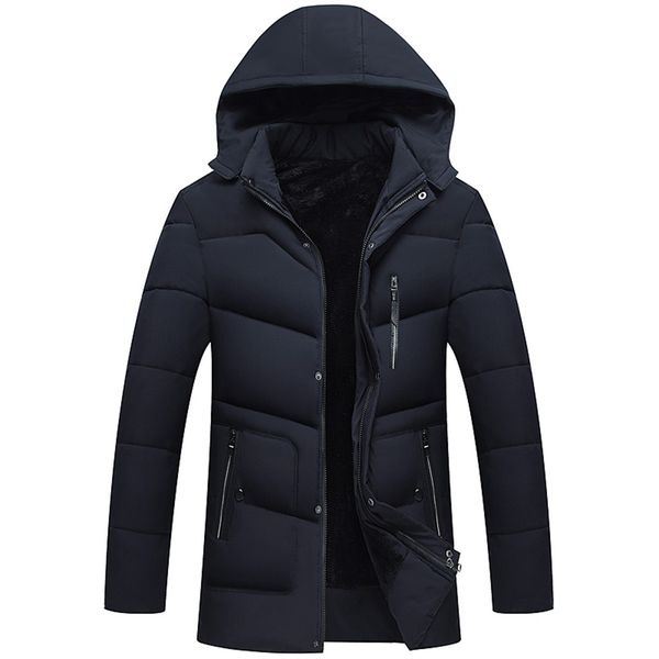 

new style mens coats plus size autumn and winter keep warm solid parka casual long cap cotton coat chaqueta invierno hombre, Black