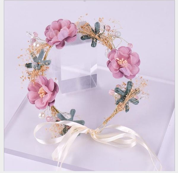 

handmade hay wreath bride p props fashionable flower headgear, Slivery;golden