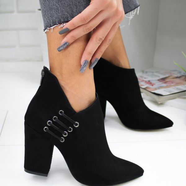 

vogue new women shoes ankle boots short boots high-heel fashion pointed europe shoes woman plus size 35-53, Black