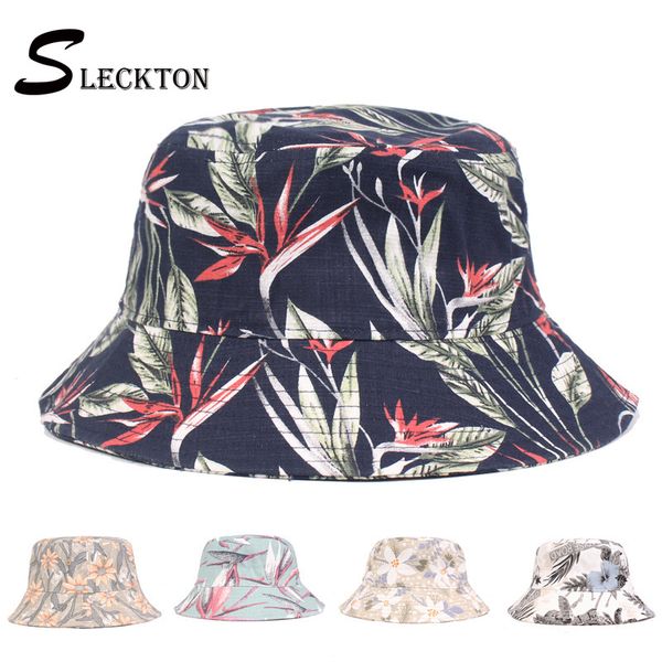 

sleckton 100% cotton print bucket hats for women bonnet hat summer outdoor beach sunhat girls harajuku foldable fisherman hats