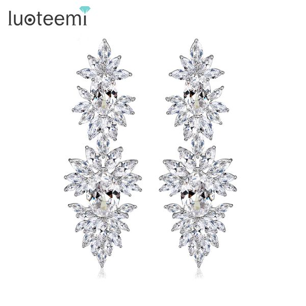

luoteemi brand vintage earrings for party luxury cubic zirconia bridal wedding earrings big stone dangle earrings factory sale, Silver